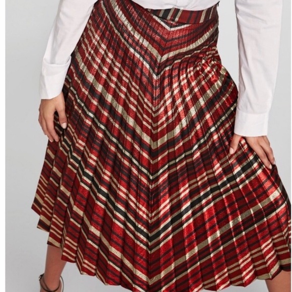 ❌❌SOLD❌❌ZARA PLEATED METALLIC STRIPED HIGH WAIST MIDI SKIRT - Picture 5 of 8